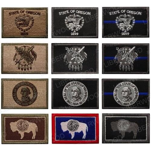 LIBERWOOD United States Oklahoma Oregon Washington Wyoming state embroidered patch US USA states patch applique hook loop patch
