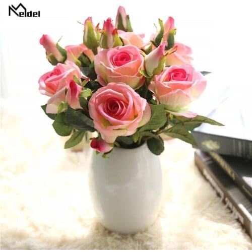 Meldel Wedding Bouquet Bride Bridesmaid Artificial Silk Rose DIY Office Home Party Decor Flower Arrangement Wedding Supplies