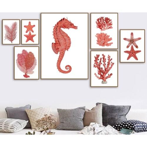 Marine Life Hippocampus Starfish Coral Wall Art Canvas Painting Nordic Posters And Prints Wall Pictures For Living Room Decor