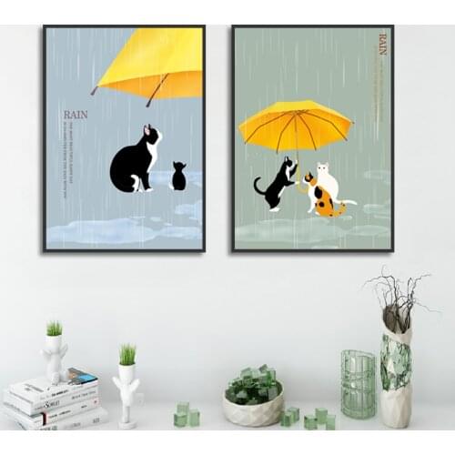 Cartoon Animal Poster With Umbrella Print Canvas Painting Picture Living Room Wall Art Graffiti Bedroom Home Modern Decoration