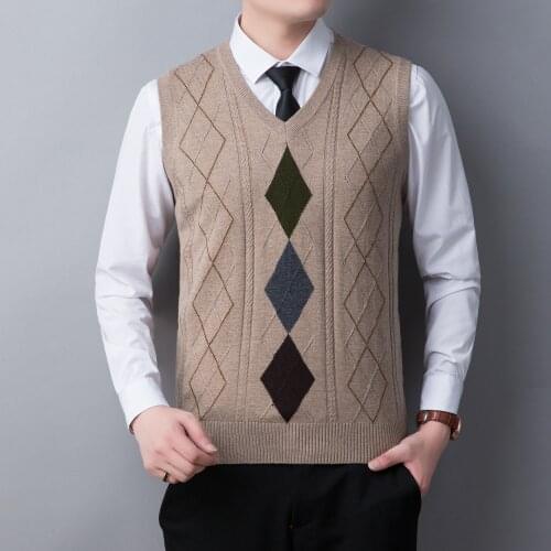 Man Cashmere Sweater Casual Argyle Patterns Knit Vest Sleeveless Sweaters Pullovers Jumper Free Shipping