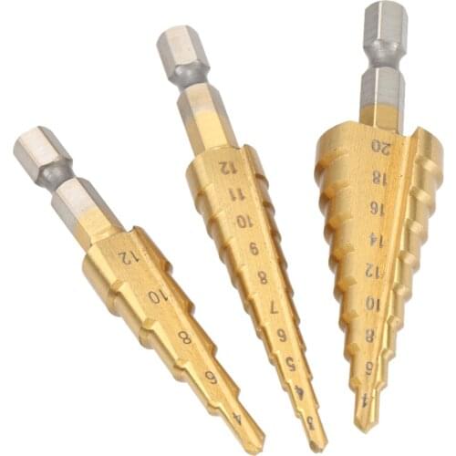 3Pcs Drill Bit Set HSS Coated Straight Flute Step Drill Bits Essential Hardware Tool 3-12mm 4-12mm 4-20mm Power Tool Accessories