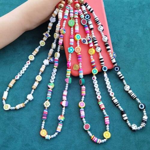 2021 New Trendy Colorful Fruit Beads Chain Mobile Phone Chain Anti-lost Handmade Acrylic Cord Lanyard for Women