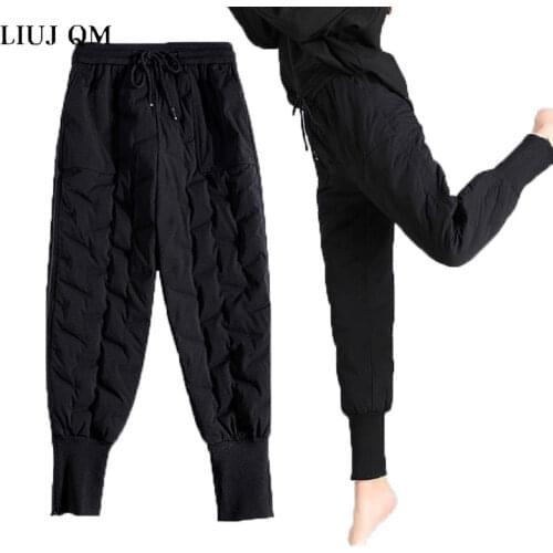 2021 Spring Autumn New Down Cotton Pants Womens High Waist Plus Velvet Thick Loose Plus Size Casual Warm Harem Pants Women