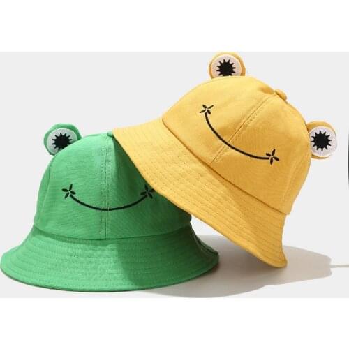 2 Pcs Hot Selling Fisherman Hat Womens Panama Bob Cap Cute Cartoon Frog Bucket Hat Fashion Sun Protection Hat Summer Sunscreen