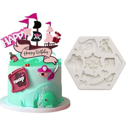 Pirate Theme Fondant Silicone Mold Birthday Cake Decoration Tools Pirate Treasure Box Silicone Mold Cake Tools