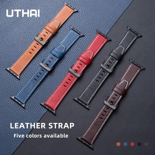 100% Genuine Cow Leather loop Bracelet Belt Band for Apple Watch 6 SE 5 4 42MM 38MM Strap for iWatch series 44MM 40MM UTHAI A62