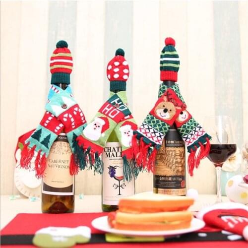 Christmas Wine bottle cover Xmas Decor scarf hat set decoration Christmas Santa Claus Snowman Stocking New Year Gift