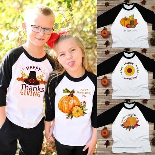 Thanksgiving Pumpkin Shirts Kids Boys Girls Long Sleeve Autumn Fall Shirts Halloween/thanks Giving Ralgan T-shirts Drop Ship