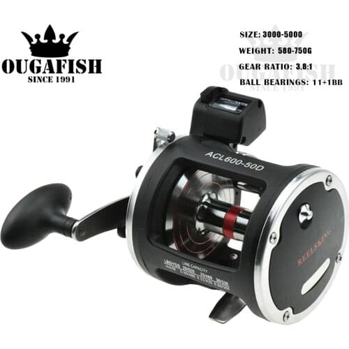 Jigging Reel Trolling Fishing Reel 12BB Bearings 3.8:1/5.2:1 Drag 30kg Freshwater/Saltwater Line Counter Drum Bait Casting Reels