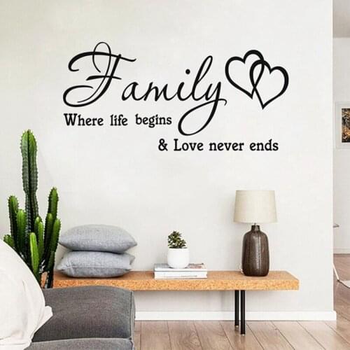 Family Love Never End Vinyl Wall Decal Wall Lettering Art Words Wall Sticker Home Decor Wedding Decoration Living Room