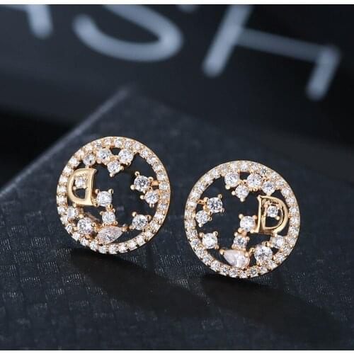 DE192 Fashion Delicacy 4A Zircon Circle Lettered D Geometry Ear Stud GIRLS Gift Party Banquet WOMENS Jewelry Earrings 2021