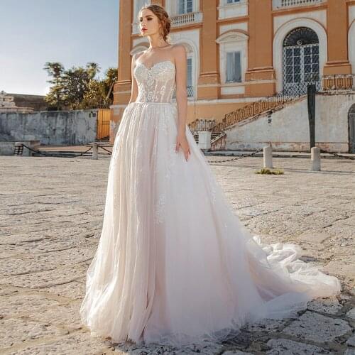 Country Wedding Dresses Sweetheart A Line Sweep Train Appliques Garden Beach Boho Bridal Gowns Vestidos De Novia Plus Size