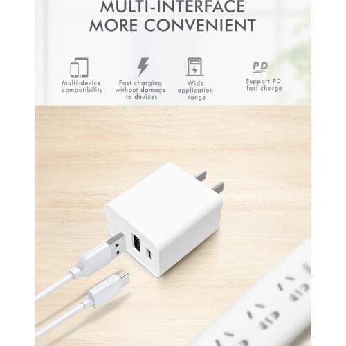 Universal EU US UK Plug 20W Fast Charger Travel Wall USB Power Adapter Type-C USB-A Charging Port