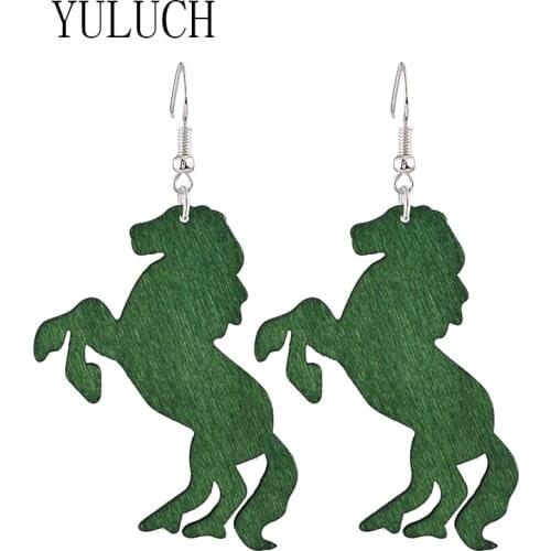 YULUCH women unique wood horse pendant earrings girls elegant retro art wooden jewelry ladies daily casual accessories earring