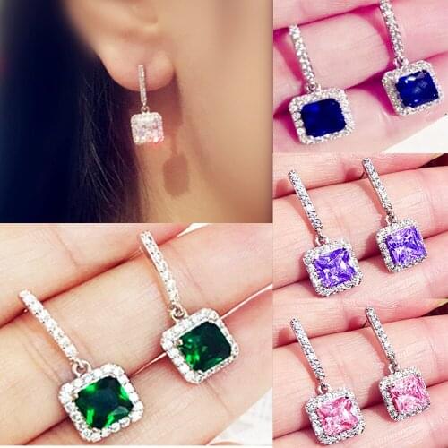 YaYI Jewelry Fashion Princess Cut Colorful Zircon Silver Color long Ear Earrings wedding Party tassel Pierced Earrings Gifts