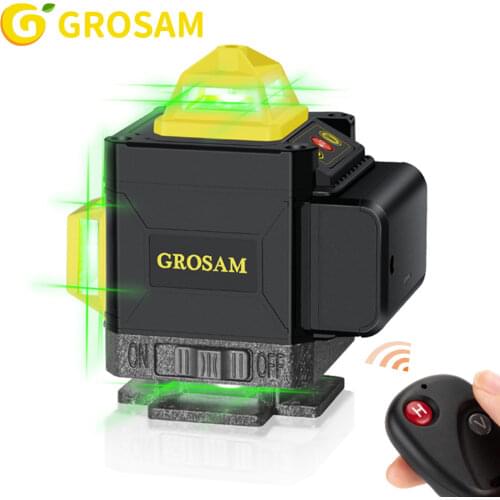 GROSAM 16 Lines 4D Green Laser Levels Self-Leveling Wireless Remote 360 Horizontal & Vertical Cross Lines With Battery