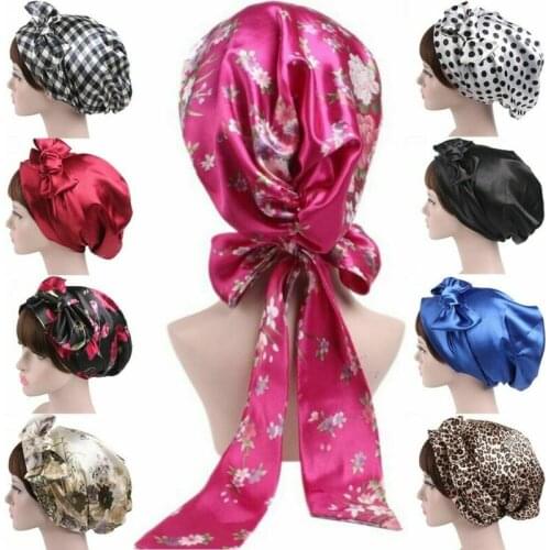 Women Silk Shower Cap Night Sleep Cap Hair Bonnet Hat Head Cover Satin Turban Headscarf