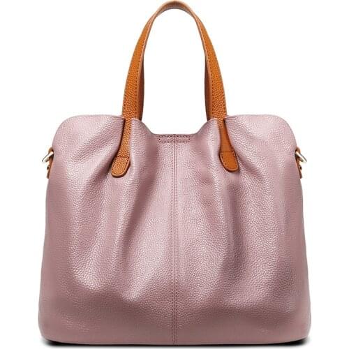 Leather Handbags Fashion Hit Color First Layer Cowhide Picture-Mother Bag Big Bag Shoulder Messenger Handbag Bag Female33*15*25