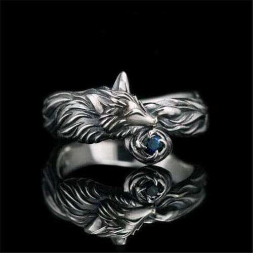 Cat Vintage Blue Crystal Fox Animal Ring European and American Womens Punk Index Finger Ring Creative Jewelry Gifts Werewolf