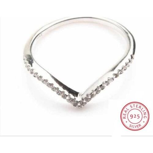 Top Selling Handmade Luxury Jewelry Pure 100% 925 Sterling Silver 5A White Cubic Zirconia Women Wedding "V" Ring Gift Never Fade