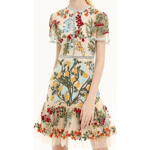 Heavy Mesh Flower Embroidery Women Dress Sexy Elegant Mini Mermaid Dresses 3286
