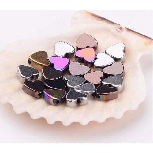Jewelry DIY Beads Non-magnetic Hematite Beads Strands, Grade A, Heart, Mixed Color, 6x6x2mm, Hole: 1mm