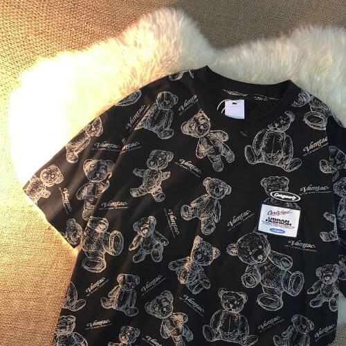 2021 Black Bear Tshirt Streerwear Japan Cartoon Tops Summer Animal Print Tees Causal Harajuku Oversize Punk Youth T Shirts Males