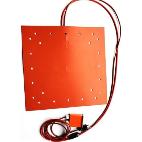 520*520*3mm 240V Dual Zone heater for 3d printer silicone heater adhesive 1side digital thermostat 24 holes on pad 4000mm lead