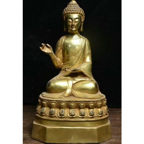 9.6" Marked Old Tibet Tibetan Shakyamuni Amitabha Buddha Statue Sculpture