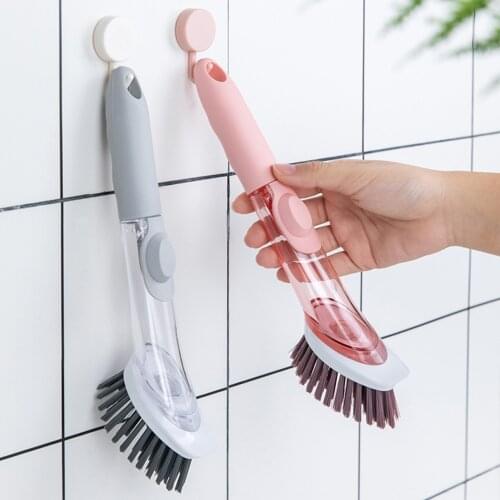 Wonderlife Automatic Liquid Filling Brush Oil Wash Pot Brush Sub-Kitchen Cleaning Brush Long Handle PP with Sponge Kitchen