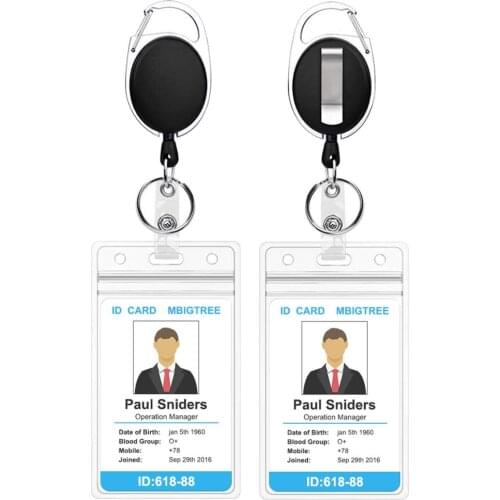 2 Pack Women Male Credit Visit Bus Credit Card Case Retractable Badge Holders with Reel Clip and Clear ID Card Holder