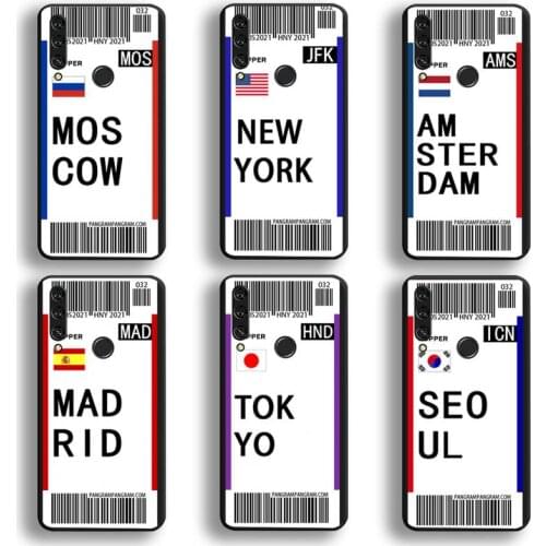 World Country Label Air Tickets Phone Case Huawei Y6P Y8S Y8P Y5II Y5 Y6 2019 P Smart Prime Pro