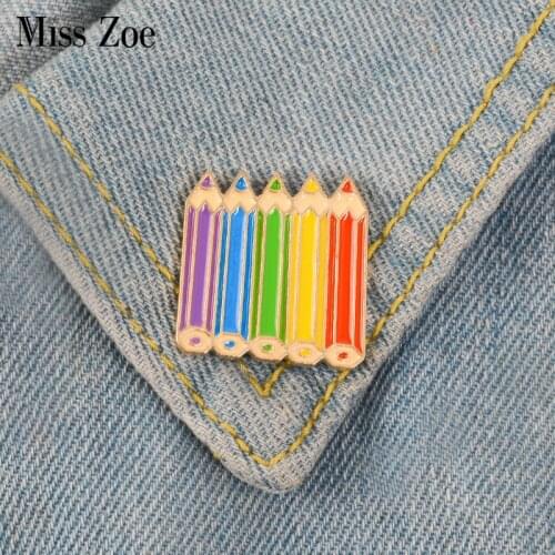 Colored pencils Enamel Pin Childhood Sweet Cute badge brooch Lapel pin Denim Shirt Collar Cartoon Jewelry Gift Kids Girls Friend