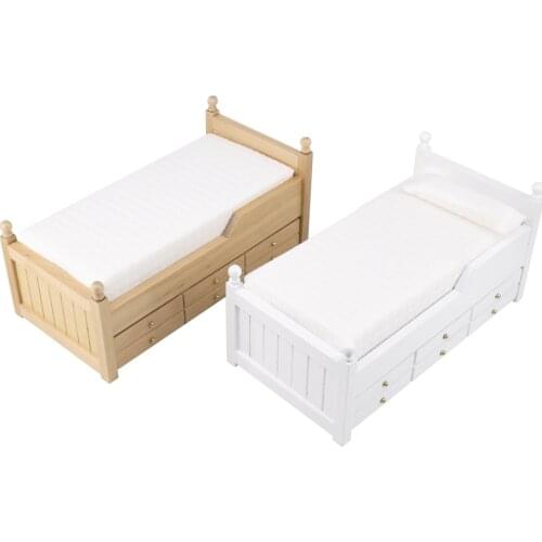 1/12 Wooden Furniture for Dolls DOLLHOUSE Accessories OB11 Decoration Mini Bed with Drawer