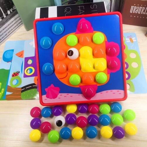 Kids 3D Puzzles Toy Colorful Buttons Assembling Mushrooms Nails Kit Baby Mosaic Composite Picture Puzzles Board Educational Toy