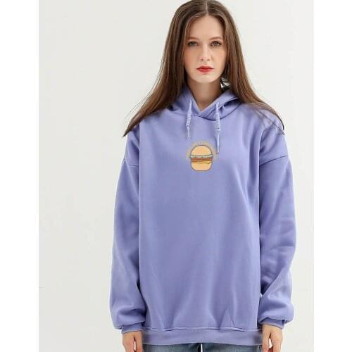 Fleece Women/Men Hoodies Sweatshirts Winter Hamburger Letters Printed Oversized Ladies Pullovers Warm Long-sleeves Hooded Jacket