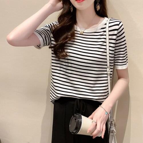 BOBOKATEER O-Neck T Shirt Women Clothes Striped Mujer Camisetas Woman Tshirts Short Sleeve Tee Shirt Femme T-shirty Damskie 2021