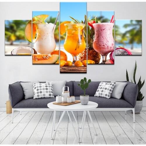 Five-Piece Art Poster Summer Ice Drink Print Canvas Painting Template Print Modern Home Decoration Living Room Mural Frameless