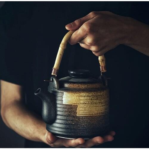 KINGLANG Hand-Painted Ceramic Teapot Japanese Vintage Teapot Chinese Oversize Handle Pot Cup Set