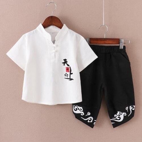 Boys' Tang hanfu chinese style summer retro short sleeve shorts two piece set