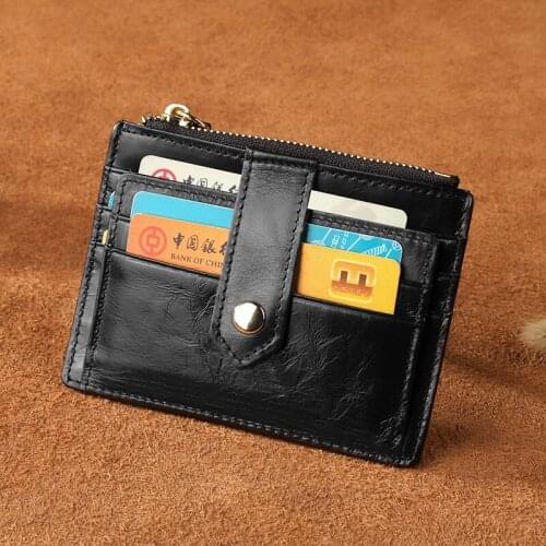Leather zipper card bag cowhide coin purse multifunctional card bag women credit card holder id card holder rfid wallet