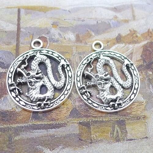 100pcs DragonCharms 27mm x 23mm DIY Jewelry Making Pendant antique silver color