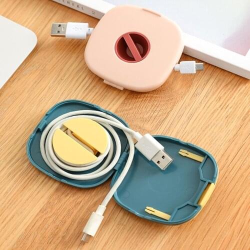 Multipurpose Portable Rotatable Data Cable Storage Box Mobile Phone Charging Cable Storage Container with Mobile Phone Holder