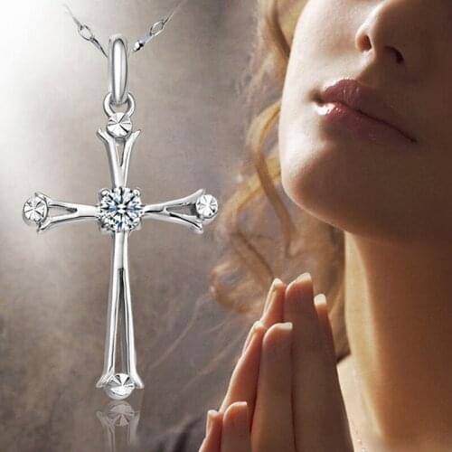 Fashion Zircon Necklace Women Cross CZ Crystal Zircon Stone Pendant Necklace Gift Wholesale