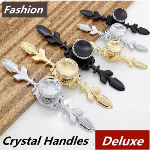 Fashion deluxe Top quality K9 Crystal villa furniture handles silver gold black wardrobe wine cabinet drawer tv cabinet knobs