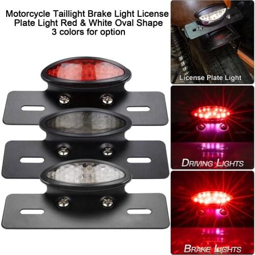 Motorcycle Taillight Brake Light License Plate Light Red & White Transparent