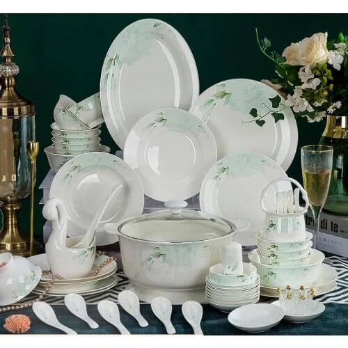 Jingdezhen ceramic tableware dishes set home fresh simple bone porcelain chopsticks gift