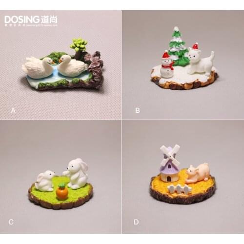 Farm Animal Scene Set Model Ornaments White Goose Little Rabbit Pig Christmas Dog Fairy Garden Miniature Decor Action Figure Toy