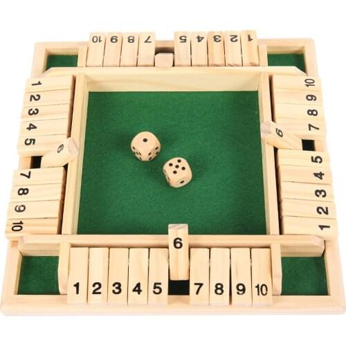 Shut The Box Board Game Deluxe Four Sided 10 Numbers Board Game Dice Set Party Club Drinking Games for Adults Families
